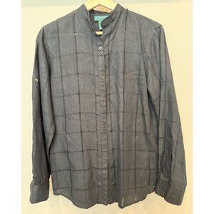 Lauren Ralph Lauren 100% Linen Black Button Up Shirt Small Long Sleeve Office